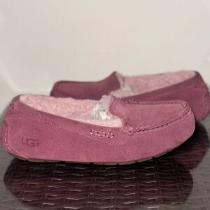 UGG Womens Ansley Suede Sheepskin Moccasins Pink Slippers Size 7